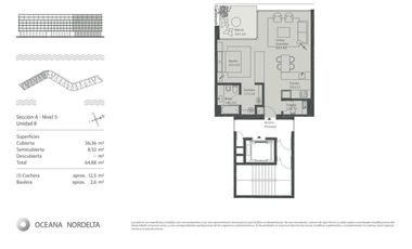 Departamento 2 Ambientes con Vista al Agua. 5° piso. Oceana, Nordelta.