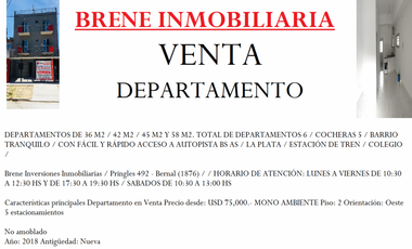 ULTIMAS UNIDADES   VENTA DEPARTAMENTOS / MONOAMBIENTE / DOS AMBIENTE / DOS AMBIENTES EN DUPLEX / Parque Lineal Don Bosco (Quilmes)