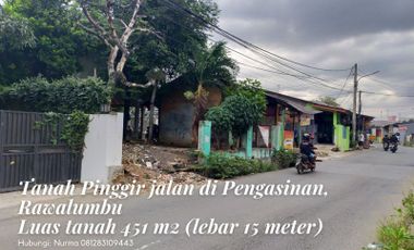 Tanah Luas 471m2, Lebar 15 meter PinggiR Jalan di Rawalumbu Bekasi