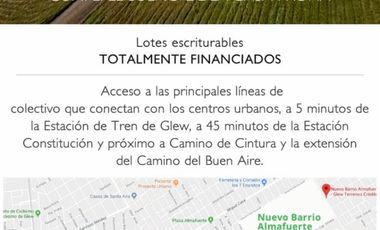 lotes en B°NUEVO GLEW TOTALMENTE FINANCIADOS