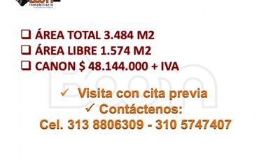 ARRIENDO BODEGA 3.484 M2 /AREA LIBRE 1.574 M2 COTA