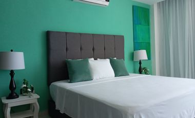 Depa de 3 recamaras con 3 baños completos climatizados y amueblado cuenta con alberca, vista al mar y a la isla de sacrificios en el piso 4.de a 128 m2 y 7:30 mts de frente al boulevard Manuel Ávila Camacho .