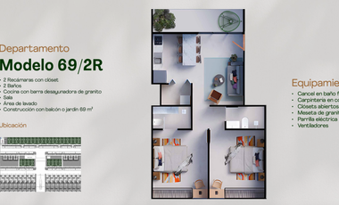 Departamento de dos habitaciones en venta dentro de Mérida en Díaz Ordaz