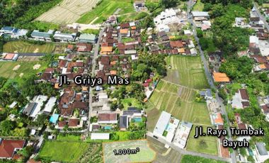 Tanah 1000m2 Lingkungan Villa Dengan View Sawah di Canggu