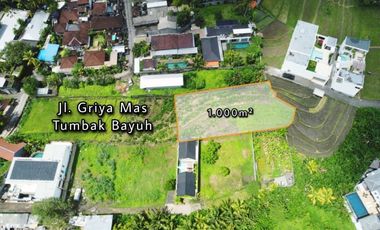 Tanah 1000m2 Lingkungan Villa Dengan View Sawah di Canggu