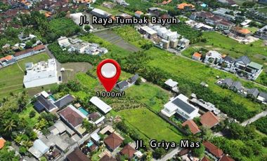 Tanah 1000m2 Lingkungan Villa Dengan View Sawah di Canggu
