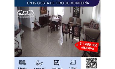 SE ARRIENDA HERMOSA CASA EN B/ COSTA DE ORO DE MONTERIA