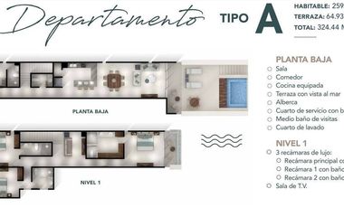 TURENA Departamentos modelo A de 3 recámaras en venta, Telchac Puerto Yucatán