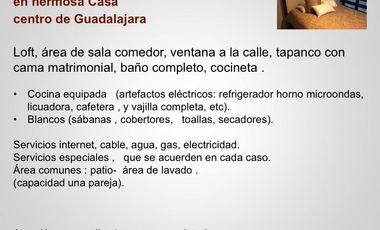 RENTA De Departamento tipo LOFT   Amueblado Para Dos Centro Guadalajara
