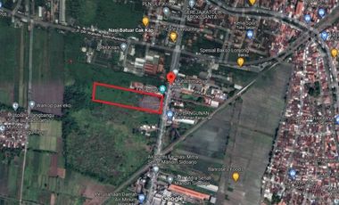 Tanah di nol jalan raya besar KRIAN luas 6750 m 2 jt/m cocok untuk gudang, pabrik, garasi, atau tempat hiburan rakyat