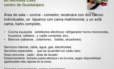 Departamento amueblado renta cerca de centro Medico centro de Guadalajara