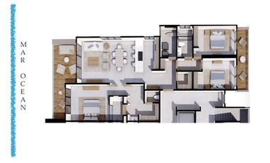 Departamento a pasos del mar en Zona Hotelera Sur de Cozumel, pre construcción