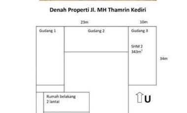 Rumah dan Gudang Moh. Husni Thamrin Pusat Kota Kediri Strategis