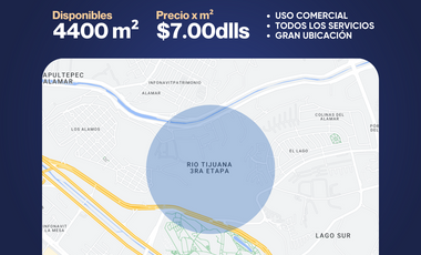 6,000 m2 Terreno comercial  en renta tercera etapa del Rio