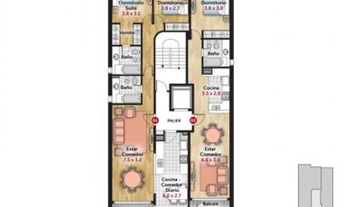 VENTA DEPARTAMENTO Semipiso 2 dormitorios con cochera. Balcon y patio. Amenities - Jujuy 1600