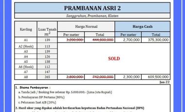 Tanah Dijual Klaten Prambanan Asri Dekat Pabrik SGM