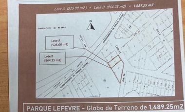 REMATE TERRENO 1489.25 M2 PARQUE LEFEVRE