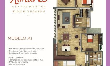 Departamento Amueblado en la playa en RENTA en Almares, Kinuh Telchac Puerto.