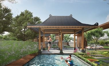 Rumah etnik modern dengan kolam renang pribadi di kawasan berkembang