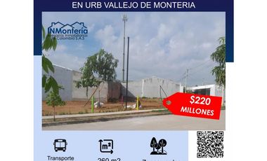 SE VENDE LOTE ESQUINERO EN URB VALLEJO DE MONTERIA