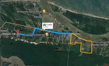 Venta de terreno de 14,600 m2 bardeado en Chilpetec Paraíso, Tabasco.