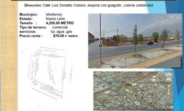 Terreno en renta en Monterrey, Nuevo Centro de Monterrey