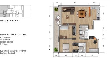 Departamento 3 dormitorios en venta con terraza exclusiva cochera