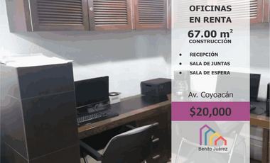 Renta de Oficinas en Av Coyoacan, Benito Juarez