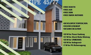 Jual Rumah Malang 2 Lantai 2KT Tipe 45/77 5KM dari Kota Malang Free Biaya-Biaya