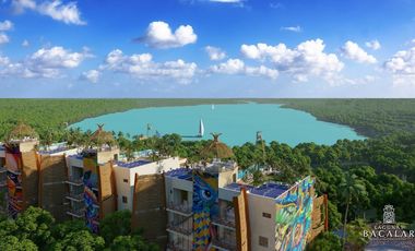 Departamentos frente a la laguna de Bacalar.