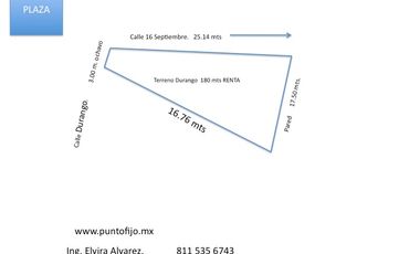 Renta de terreno comercial en esquina Durango y 16 Septiembre Col. Independencia, Monterrey, Nuevo Leon