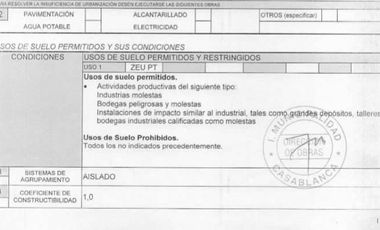 Venta de sitio industrial molesto y fines logísticos desde 10.000 m2 en Casablanca