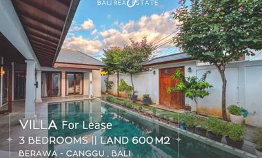 For lease minimum 3 years, Villa 3 bedrooms semi furnished in Canggu Bali