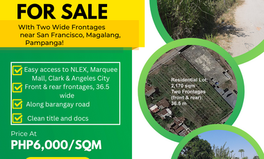For Sale: Spacious 2,170 sqm Residential Lot w/ Two Wide Frontages in Magalang, Pampanga!