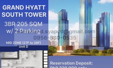 [BGC] 3BR 205 sqm Grand Hyatt South Tower Bonifacio Global City, Taguig City ~Promo until Feb 28, 2023 only