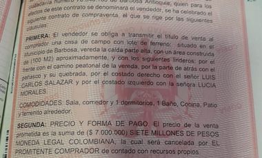 TE VENDO ESTA HUMILDE CASA FINCA EN BARBOSA ANTIOQUIA.