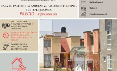 Vendo casa en Paseo de La Amistad 10, Paseos de Tultepec. Tultepec EDOMEX. Remate bancario. Certeza jurídica y entrega garantizada