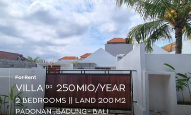 Yearly rental Brand New 2 Bedrooms villa semi furnished in Padonan close to Canggu Bali