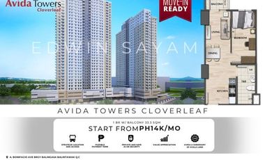 1BR w/ Balcony Unit 33.3 SQM  For Sale in Avida Towers Clover Leaf, Quezon City
