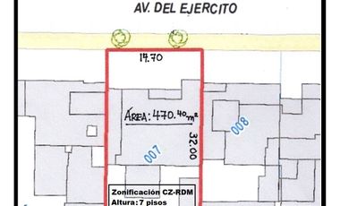 MIRAFLORES VENTA TERRENO 470.40 M2 (14.70x32.00)  CZ-RDM  7 PISOS