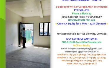 For Sale! Pre-Selling 2-Bedroom w/1-Car Garage ARIA Townhouse Idesia Dasmariñas - Cavite Up To 253K Total Discount to Avail!