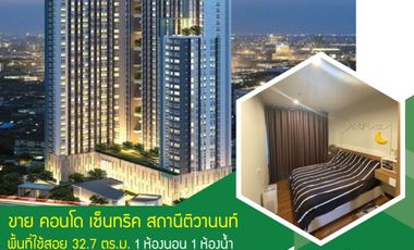 Condo for sale, Centric Tiwanon Station, 32.7 sq m., 1 bedroom, 1 bathroom, 15th floor, fully furnished, just carry your bags and move in, cheap price.