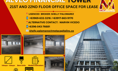 21st and 22nd floor Office for Lease Alveo Financial Tower in Makati