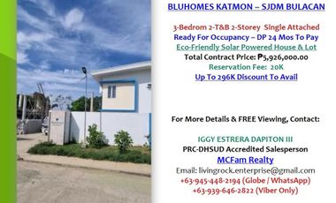 FOR SALE READY FOR OCCUPANCY SOLAR-POWERED ECO-FRIENDLY 3-BEDROOM 2T&B 2-STOREY SINGLE ATTACHED HOUSE & LOT BLUHOMES KATMON SAN JOSE DEL MONTE-BULACAN