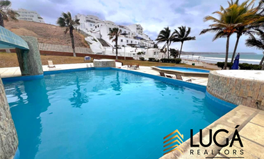 Departamento 2 dormitorios amoblado con vista al mar en renta, Urbanización privada ciudad del mar, Manta