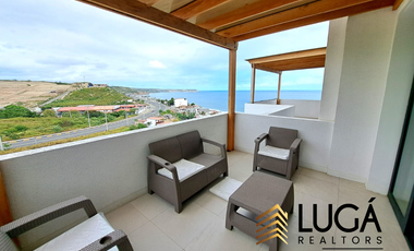 Departamento 2 dormitorios amoblado con vista al mar en renta, Urbanización privada ciudad del mar, Manta