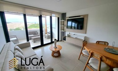Departamento 2 dormitorios amoblado con vista al mar en renta, Urbanización privada ciudad del mar, Manta