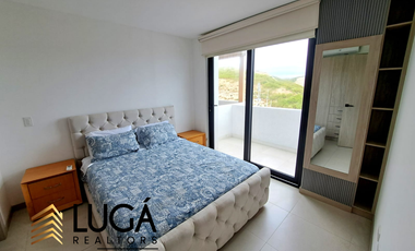 Departamento 2 dormitorios amoblado con vista al mar en renta, Urbanización privada ciudad del mar, Manta