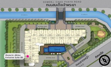 1-bedroom condo, 48 square meters in size, at Supalai Premier Charoen Nakhon.