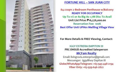 Reserve Unit UPH01 RFO 84.12sqm 2-Bedroom Penthouse w/Balcony The Signature Quezon City Meiling Village View